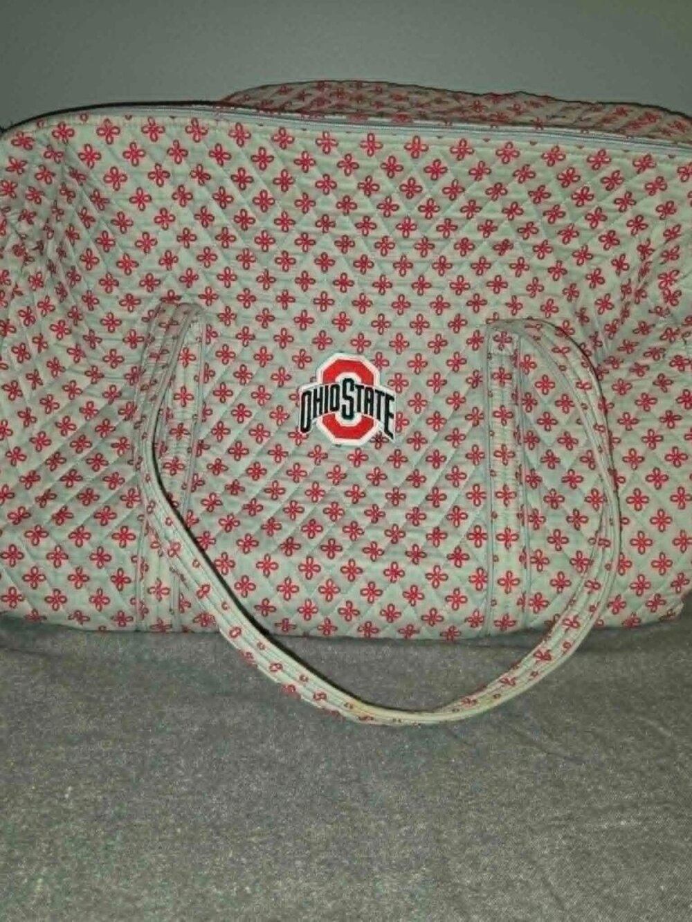 Vera Bradley Ohio State Buckeyes Quilted Weekender Duffel Travel Bag Gray Red